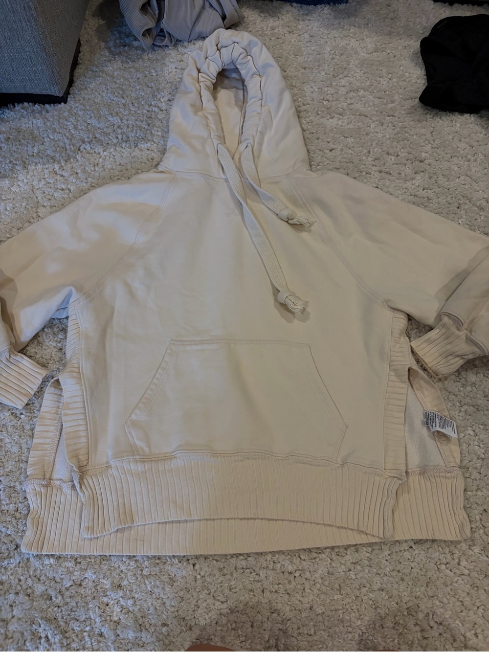 American Eagle Outfitters Cream Hoodie with Kangaroo Pocket